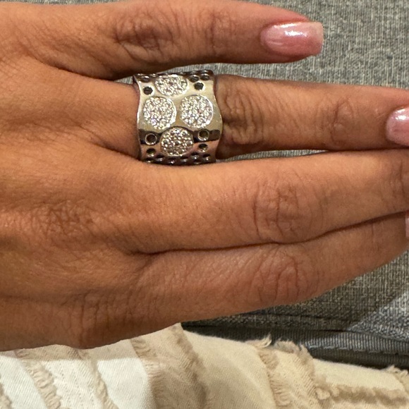 Sterling silver and cubic zirconia wide band ring - Picture 2 of 5